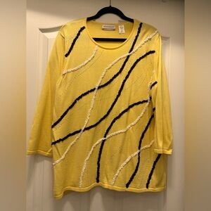 Alfred Dunner yellow sweater with black and white trim and silver stones . Sz 1X